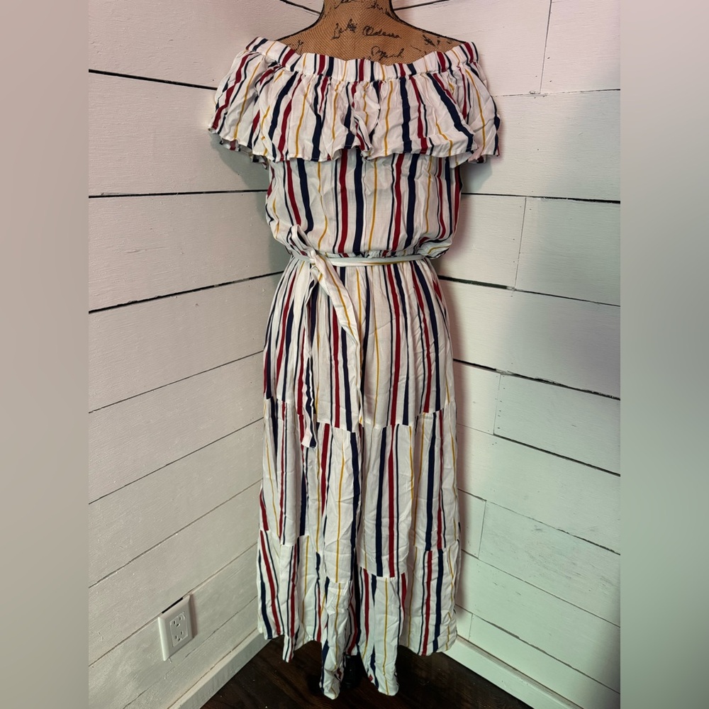 Striped Off-Shoulder Maxi Dress